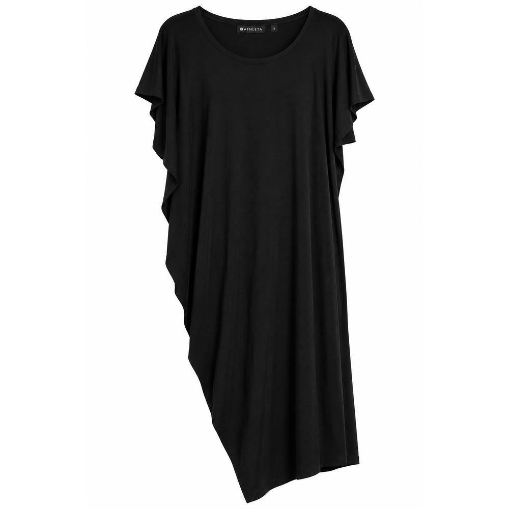 Athleta Black Asymmetrical Draped Midi Dress NWT Size L Relaxed Jersey Knit